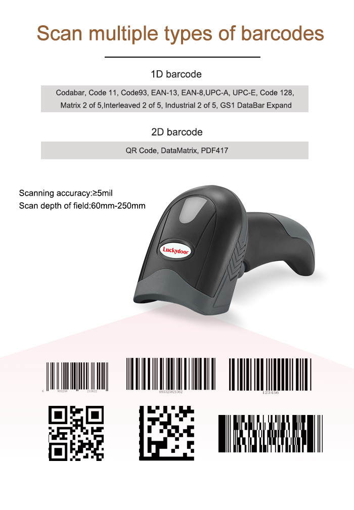 Handheld 2D Barcode Scanner Commercial Wired Portable 1D Bar QR Code Reader