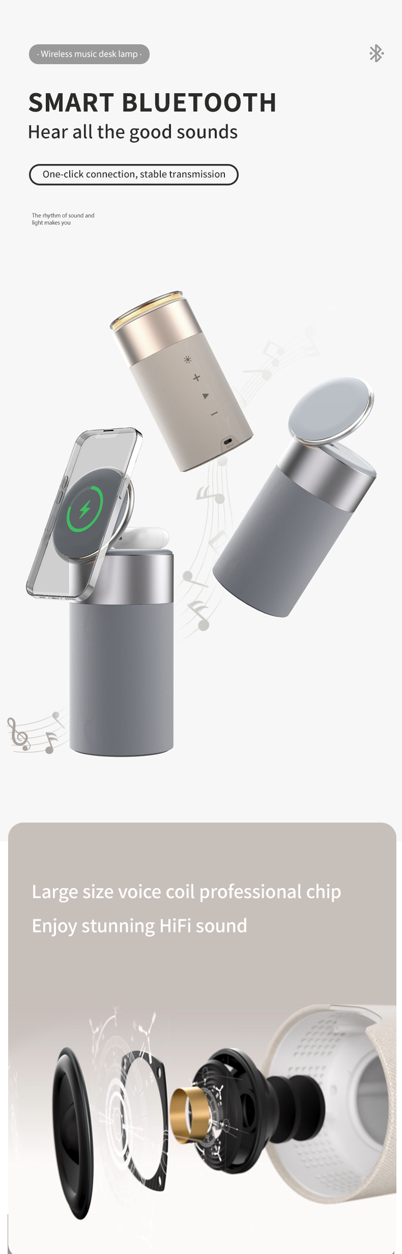 15W Maximum Output Power Grey Wireless Charger Adapter for Fast Charging Mobile Phones