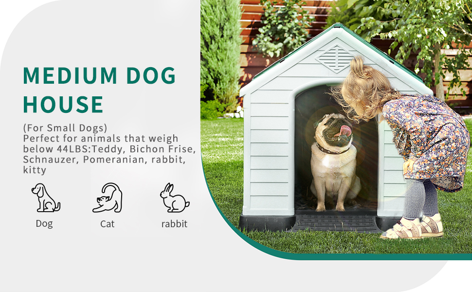 Large Plastic Dog House Outdoor Indoor Doghouse Puppy Shelter Water Resistant Easy Assembly Sturdy Dog Kennel