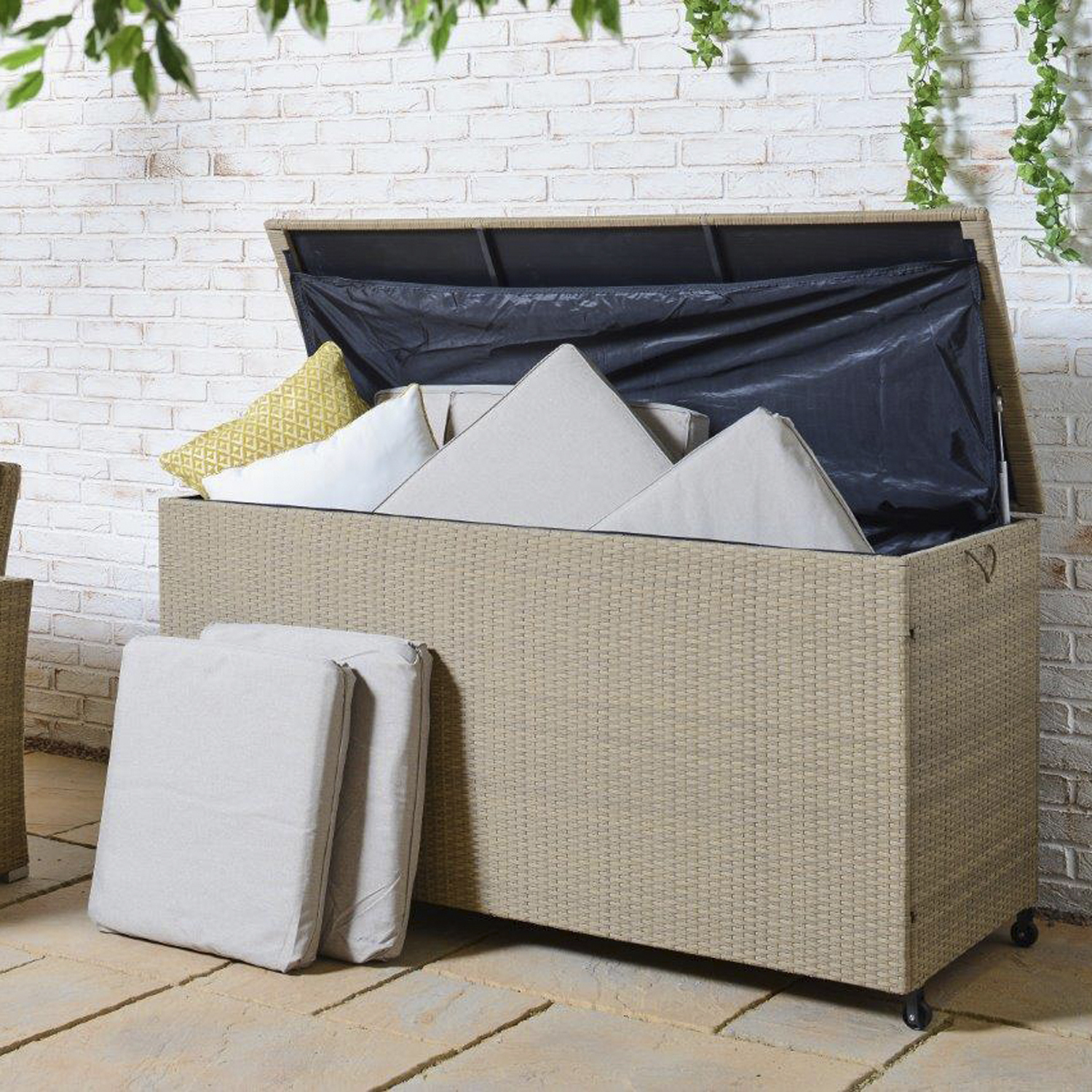 Spacious Multifunctional Wicker Rattan Garden Storage Box with Wheels by AJUNION