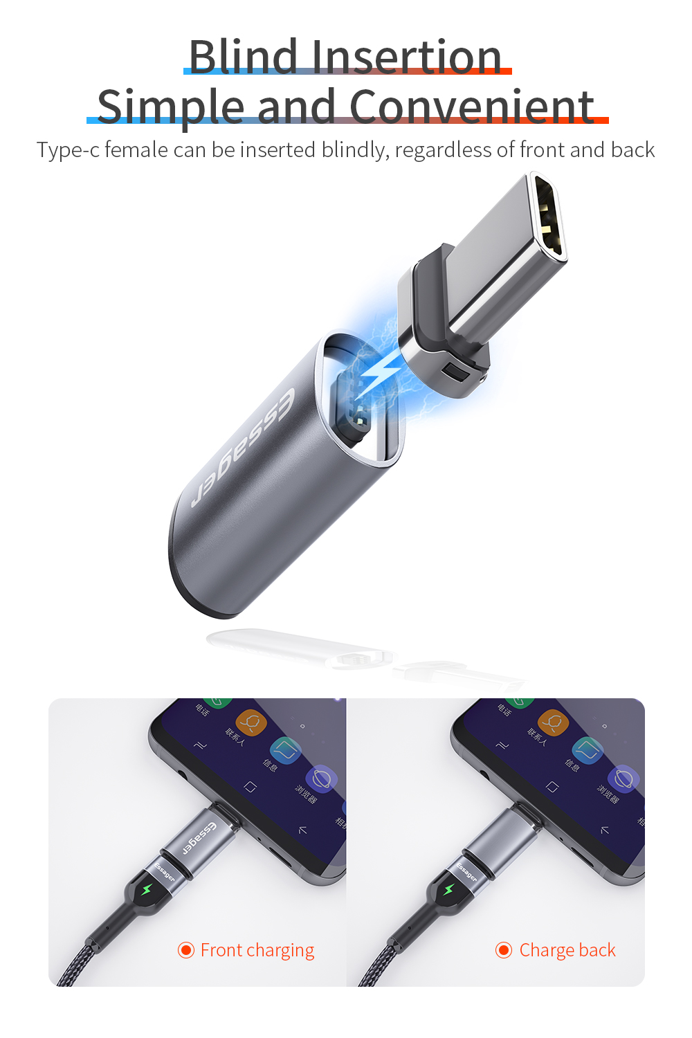 Essager 2022 Mini Magnetic Type C Female to Micro USB Type C Quick Charge Data Transmission Adaptor OTG Adapter
