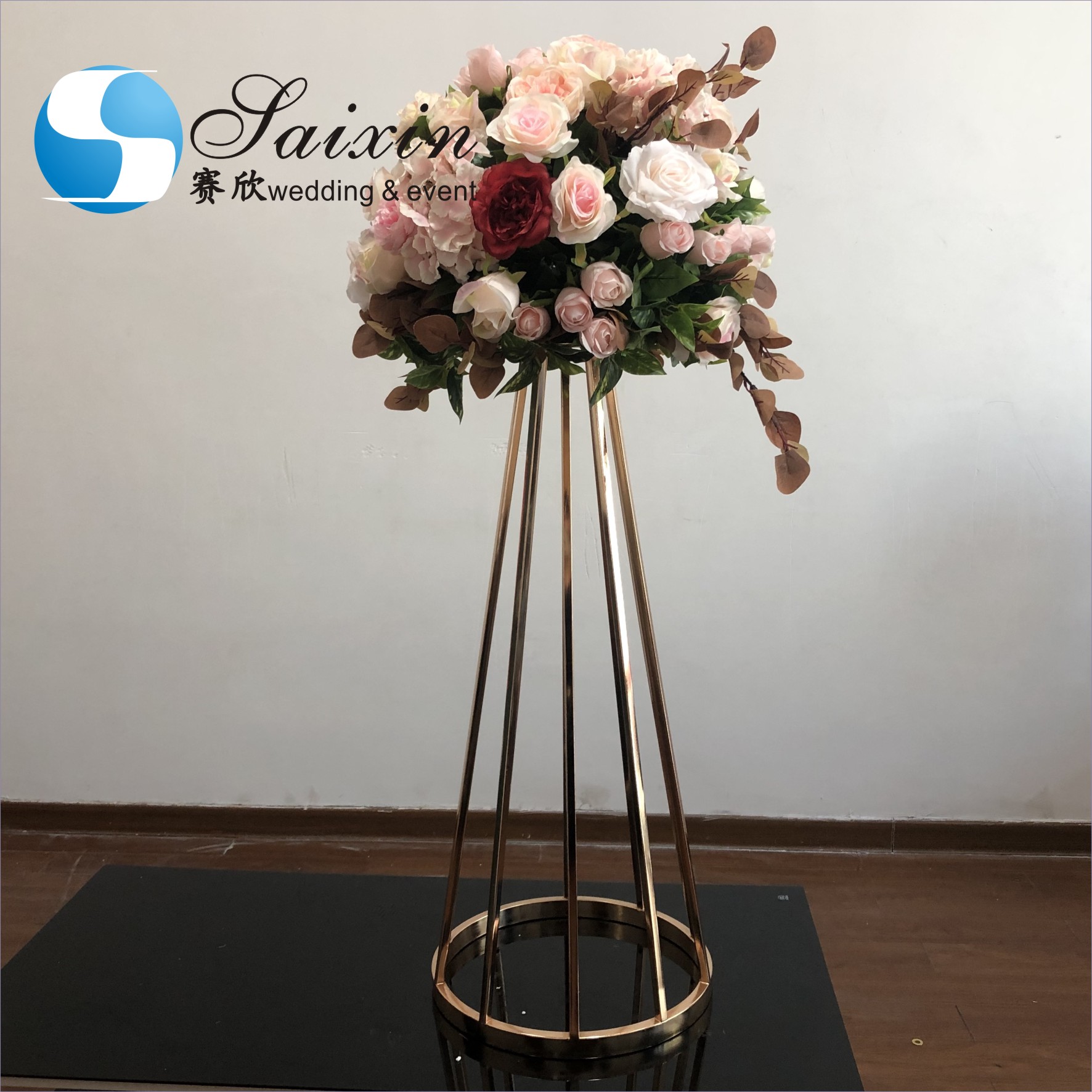 New custom pink artificial flower ball arrangement for wedding decoration