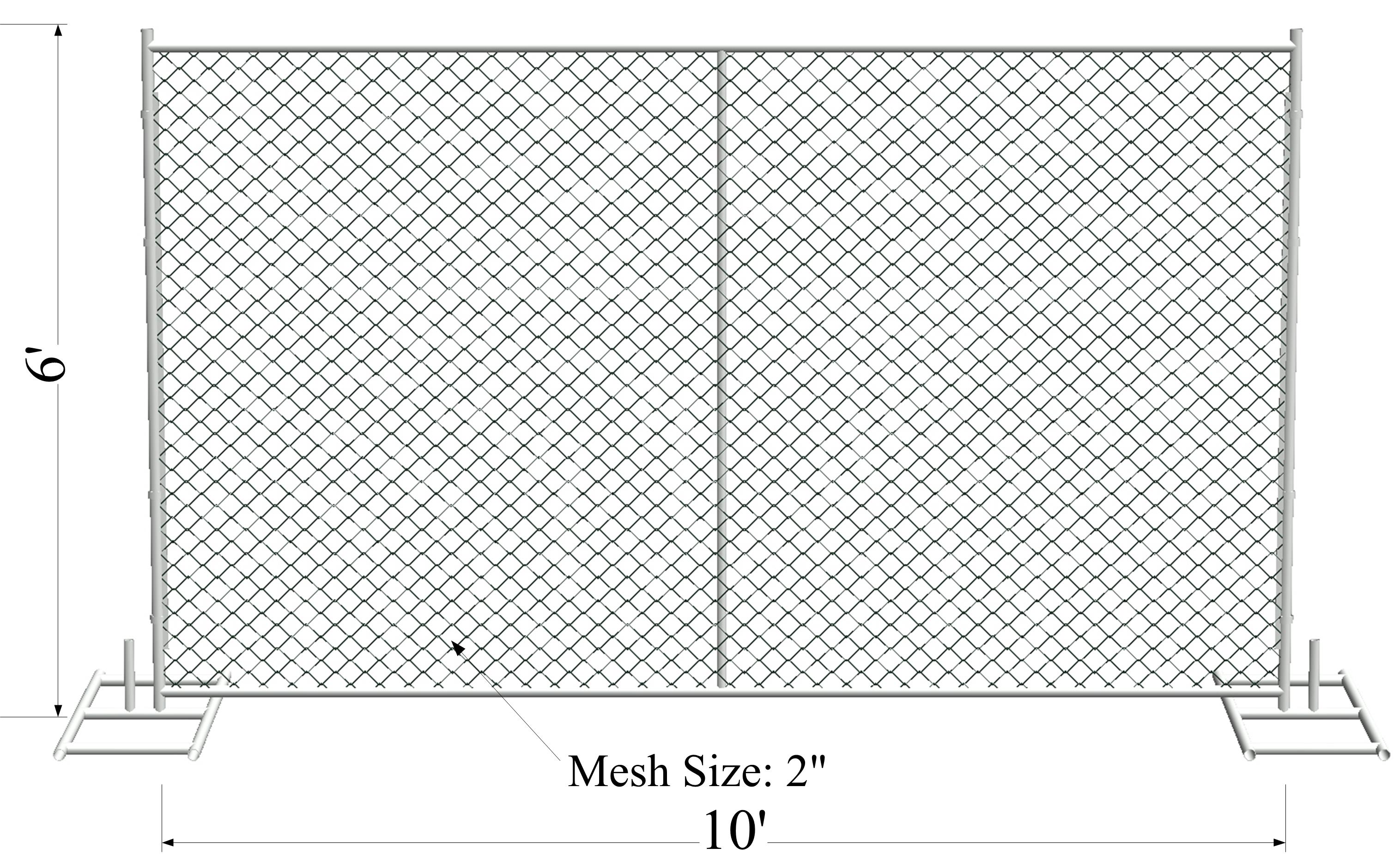6' x 10' “Smart Kids” temporary chain link fence panels 1.625"(41.2mm) Outer Diameter zinc coated minimum 300gram/sqm