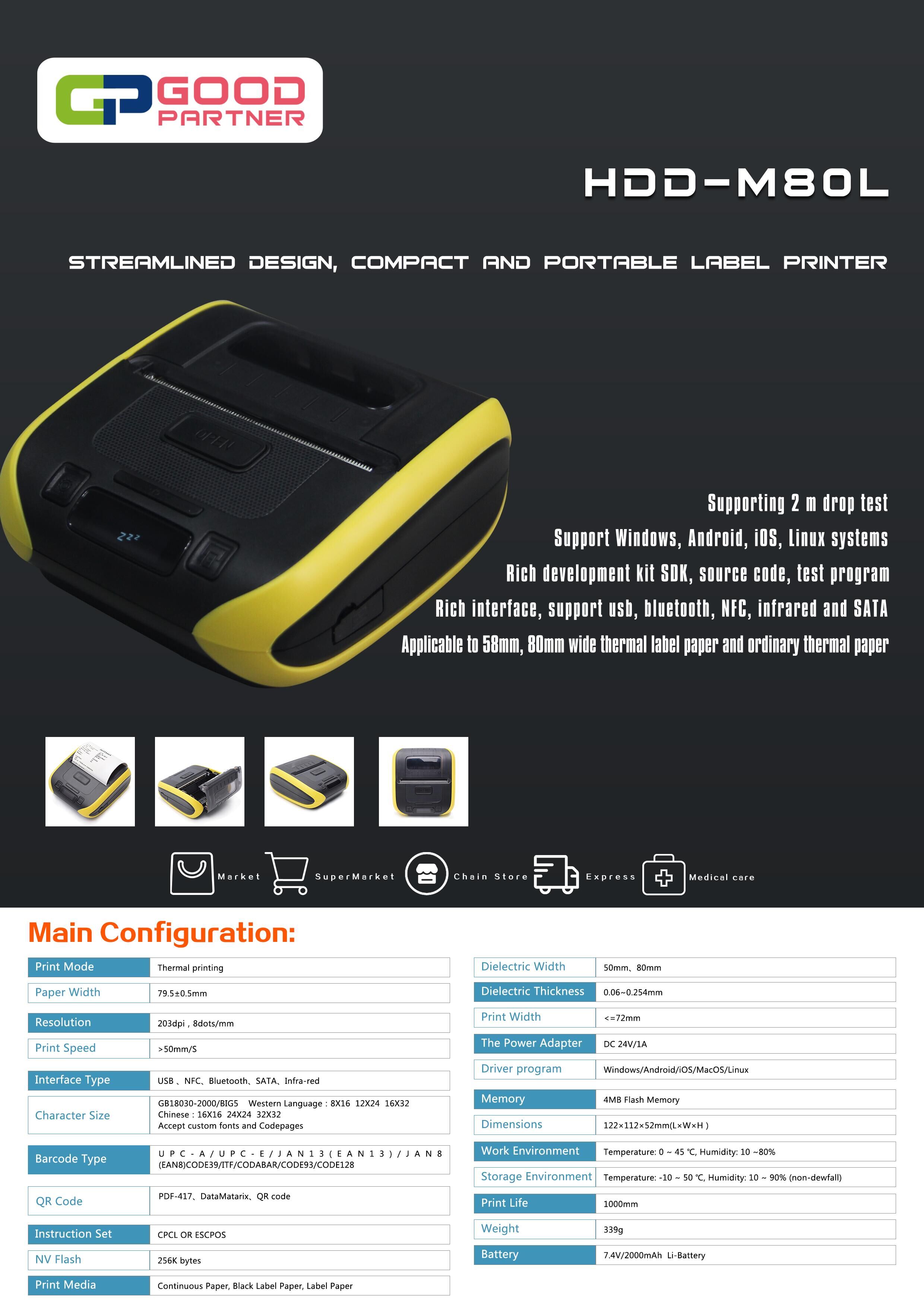 Stocked Mini Portable BT Printer Thermal Receipt and Label Printing for Android / IOS