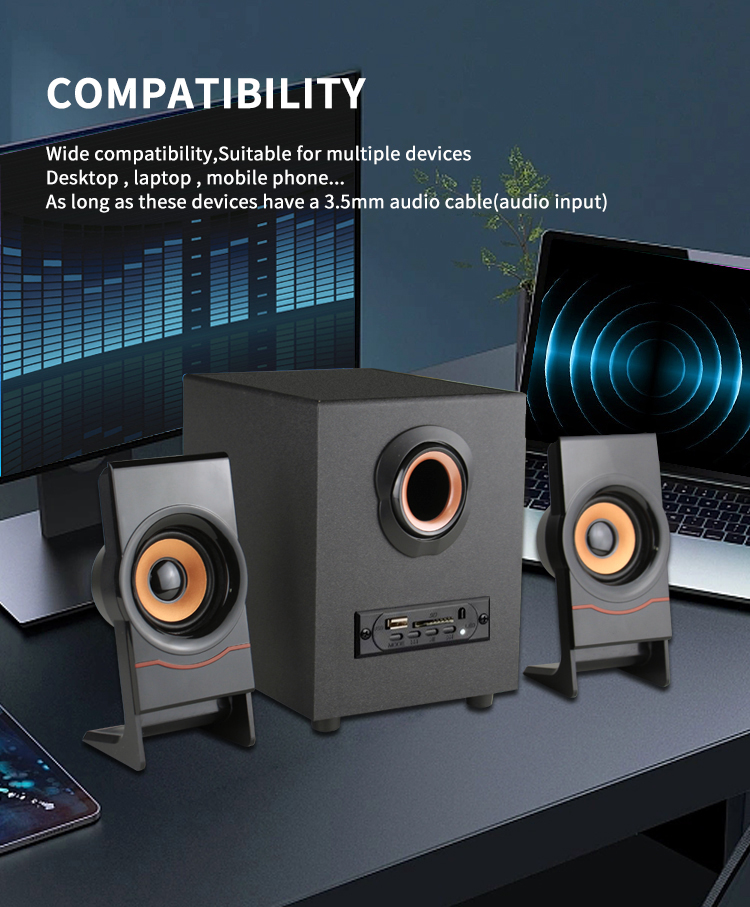 Desktop Wooden PC Speaker USB 2.1 Channel with Blue Tooth Audio and USB Connection