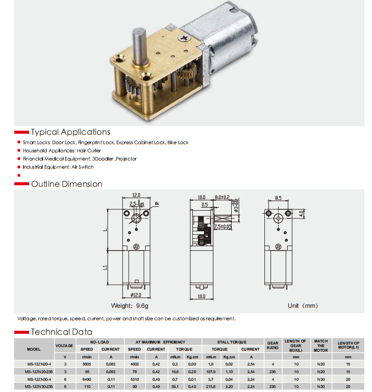 Customized DC Worm Gear Motor 12mm N20 N30 Gearbox DC Motor Threaded Shaft M3 M4