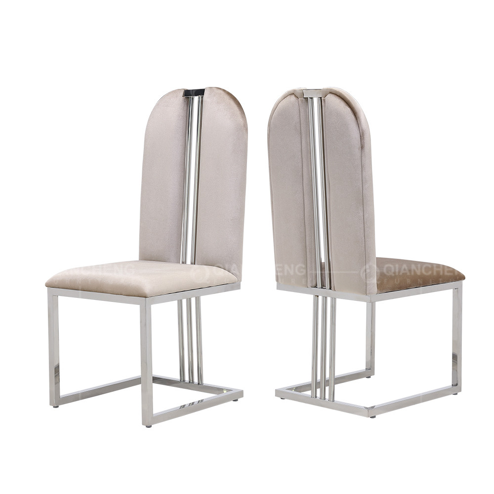 OEM 44x50x103cm Modern Velvet Dining Chairs With Stainless Steel Legs