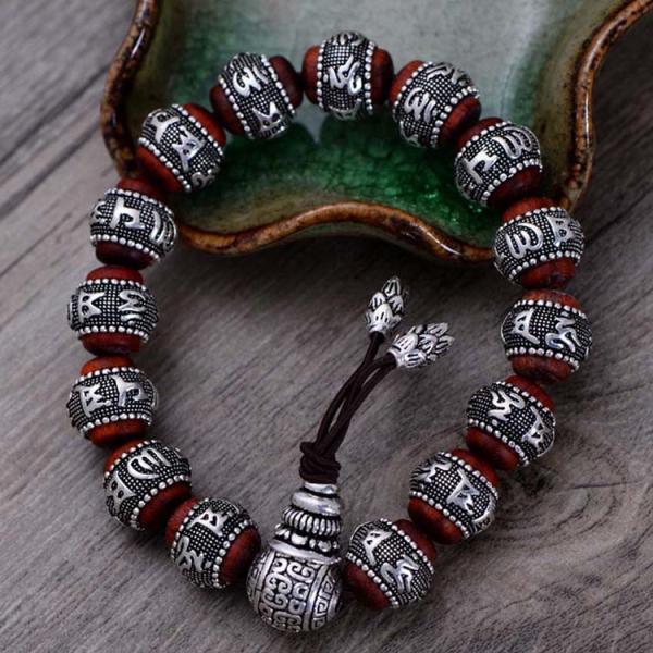 Women and Men Sterling Silver Wrap Sandalwood Bead Strand Bracelet Couples
