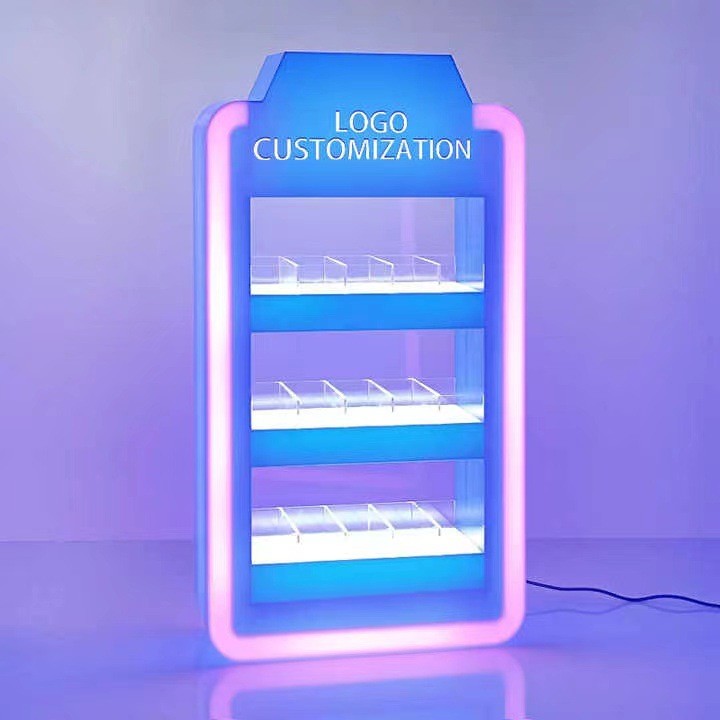 Custom Acrylic LED Lighted Display Stand with Multiple Tiers and Colors for Specialty Stores