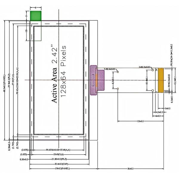 2.42 Inch OLED Display Module Monochrome OLED DOT Matrix Display With All Viewing Angle