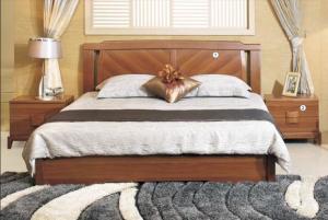 China Solid Wood Material Panel Bedroom Furniture Walnut Color Modern Simple Double Bed wholesale