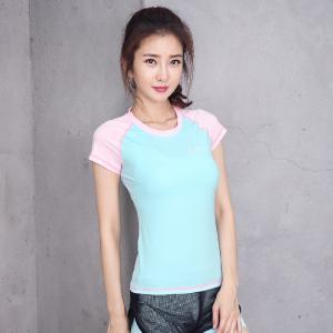 China CPG Global Spring Summer Women Polyester Sexy Slim Fit Short Sleeves Round Collar Gym Running Sports T-Shirts S-L S68 wholesale