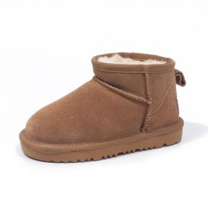 China Winter Cowhide Snow Boots Plus Velvet Genuine Leather Short Boots Waterproof Non-Slip Outdoor Warm Cotton Shoes For Kids wholesale