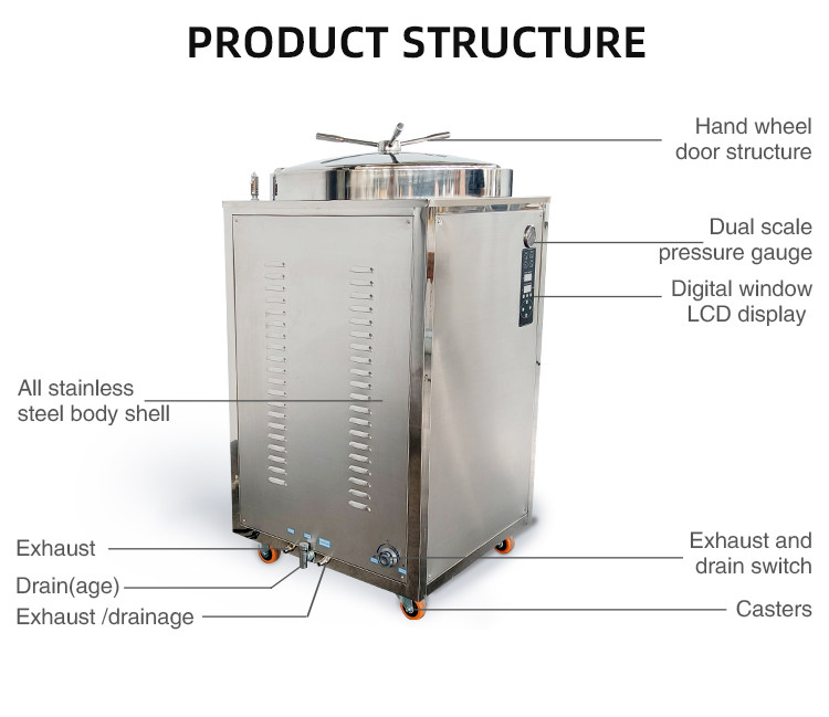 High Pressure Steam Sterilizers Autoclaves High Security 200L Vertical 8 Kw