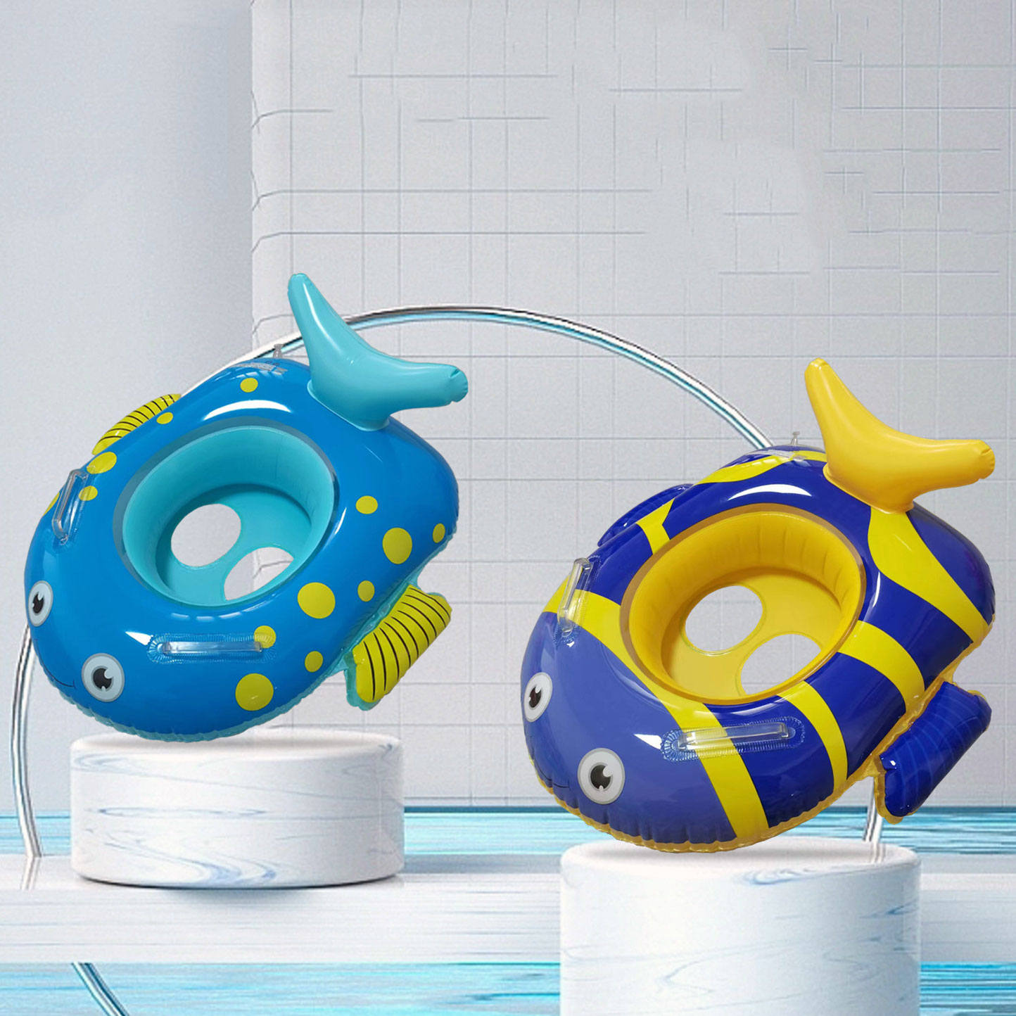 Gender-Neutral Swimming Pool Float Tubes Inflatable Cartoon Fish Design for Kids' Fun