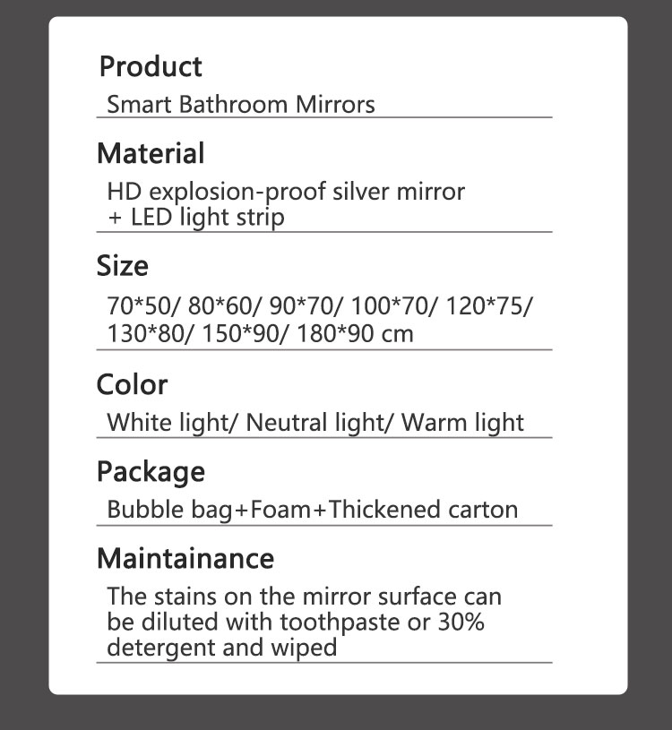 Modern Smart Mirror with High Brightness LED Strip Lights Illuminated and Defogging
