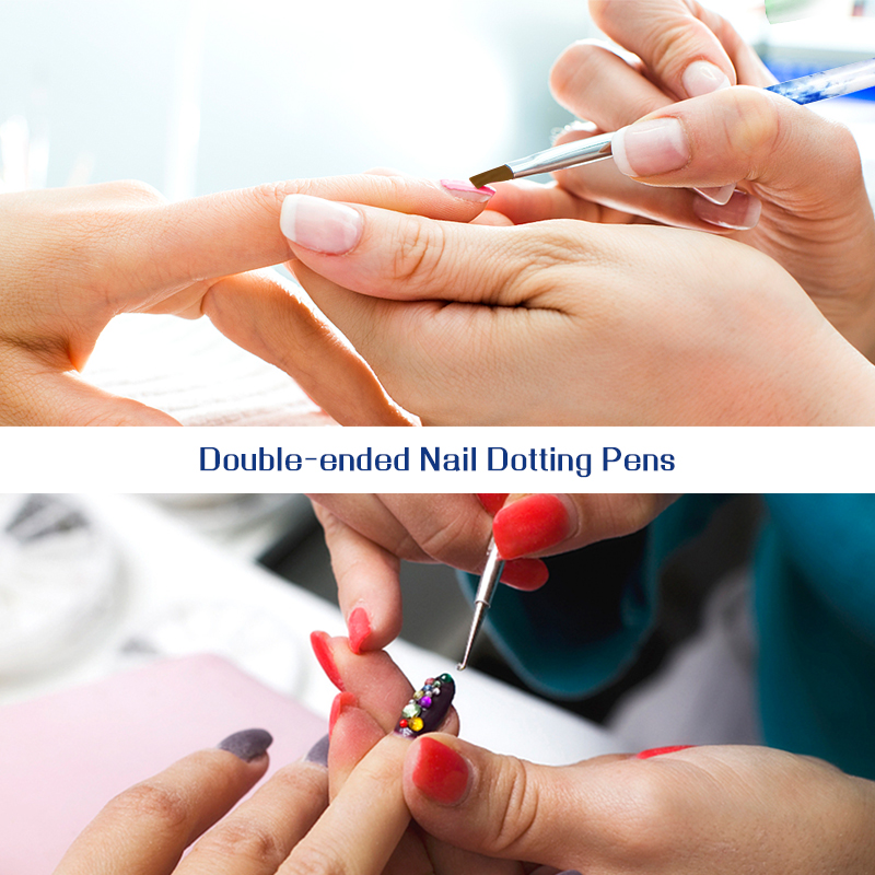 Nylon Hair Marble Handle Nail Gel Brush Two Way French UV Gel Double End