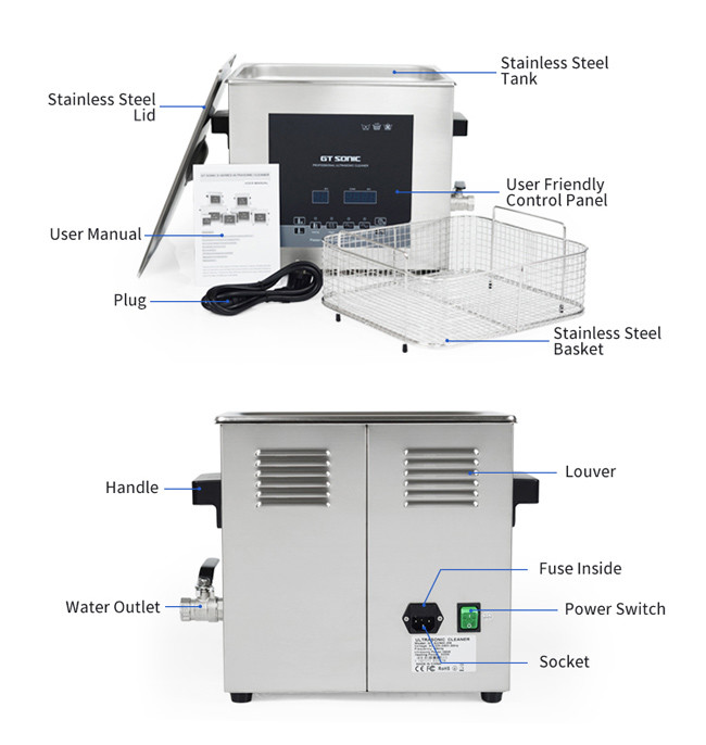 40kHz 13L GT SONIC Gun Ultrasonic Cleaner SUS304 Material 300W With Basket