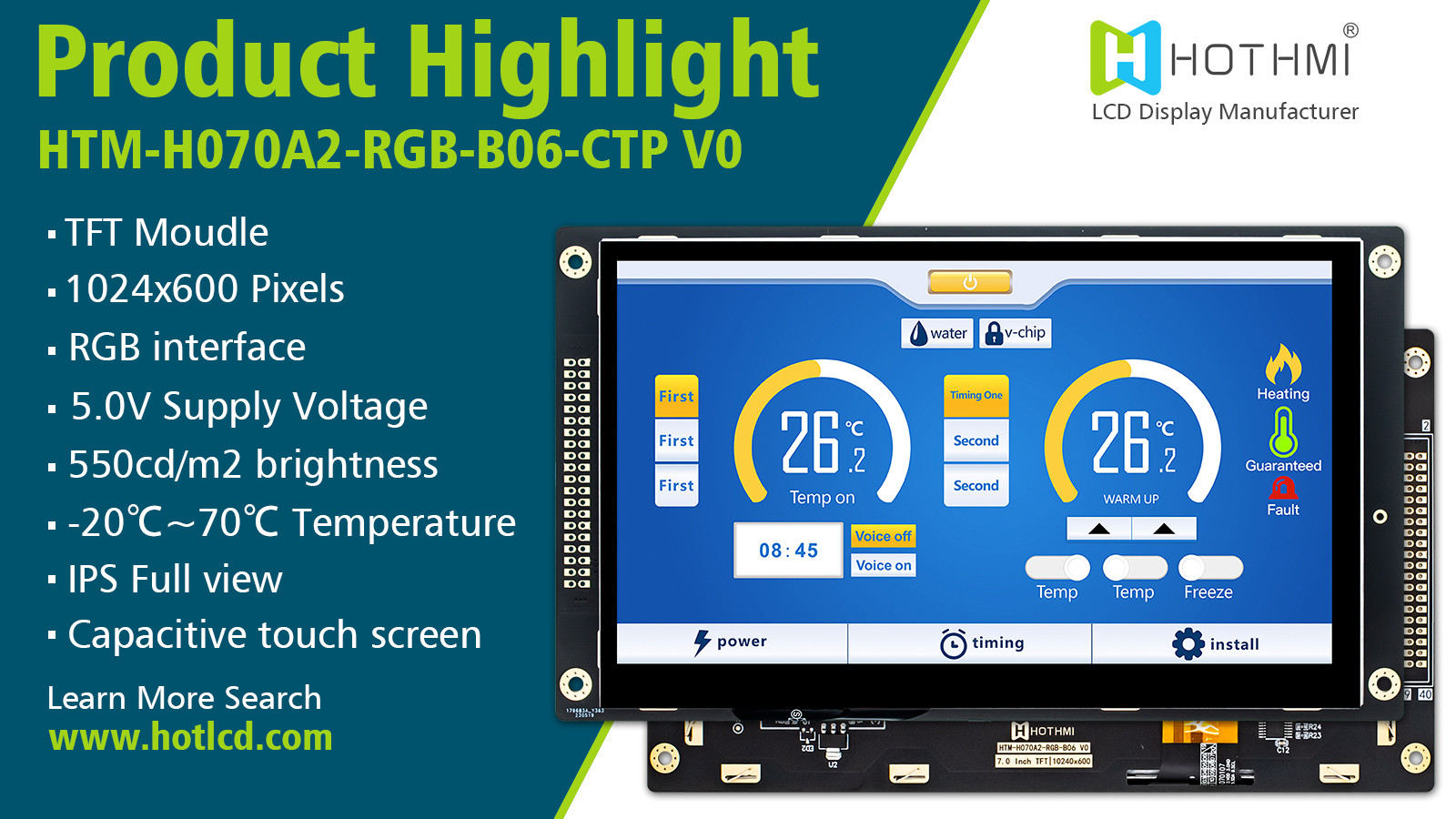 7 Inch Capacitive Touch Display IPS 1024x600 RGB Interface For Raspberry Pi
