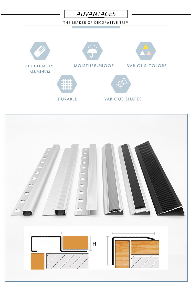 450 Mcd Aluminium Stair Nosing Edge Trim 8.5mm Height Nonradioactive Nontoxic
