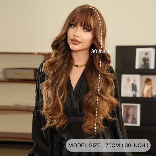 Fashion Long Body Wave Highlighted Hair Brown/Blonde Synthetic Wigs For Women