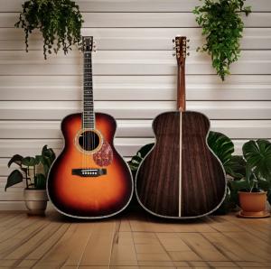 China Custom Dark Brown Burst Solid Wood OM-42 / 45 Style Acoustic Guitar wholesale