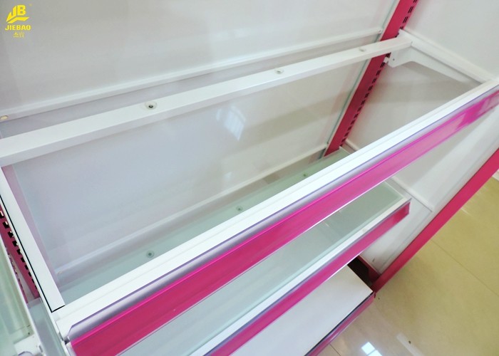 Steel Shelving Brackets Cosmetic Rack , 30KG/ Layer Load Pink Cosmetics Display Shelves