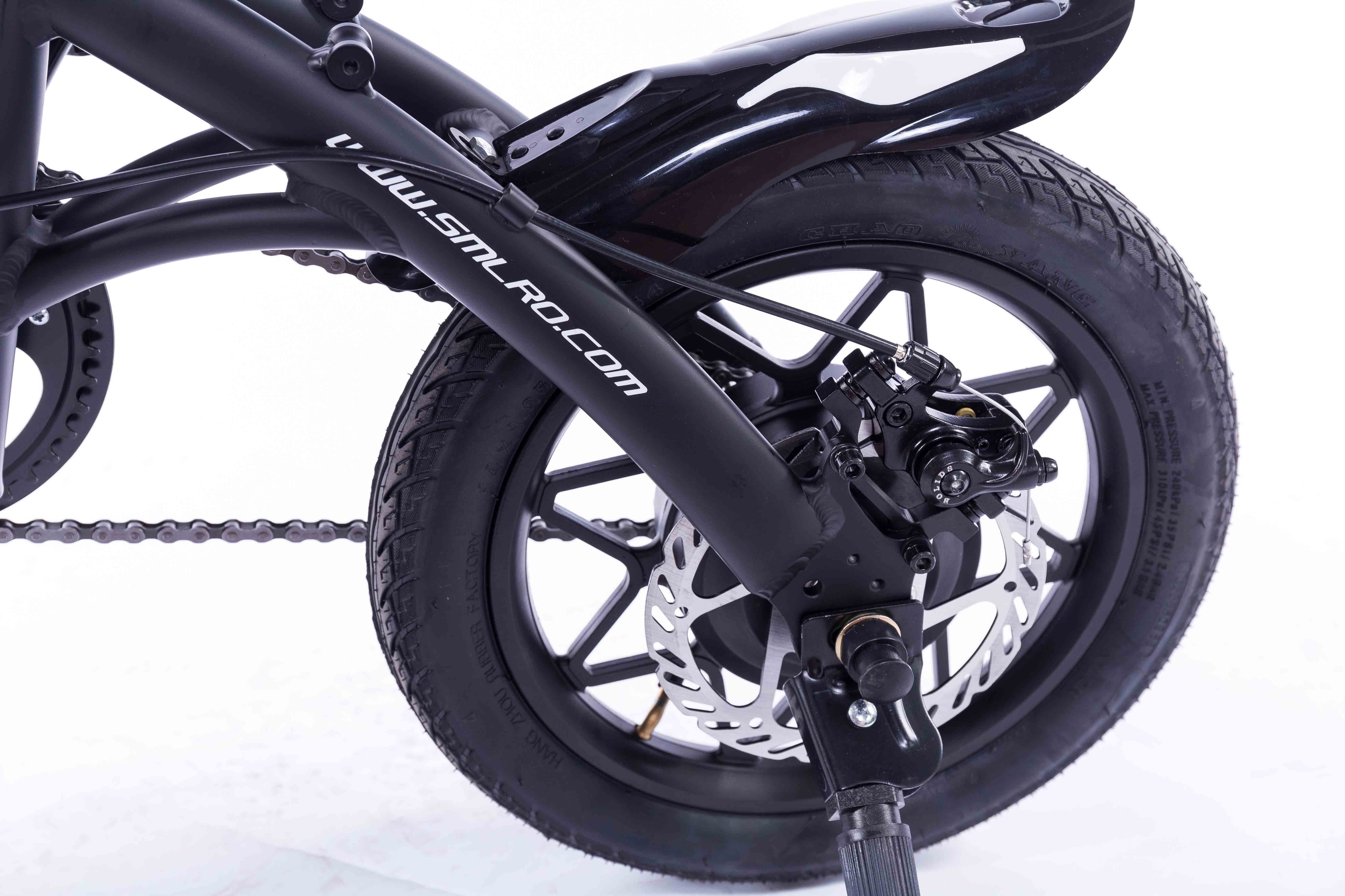 Black Lightweight Foldable Electric Bike Pedals Power Assist 14 Inch Wheels