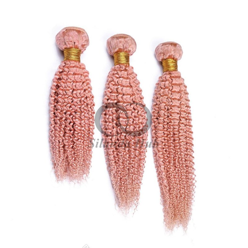 Pink Kinky Curly Remy Human Hair Bundles Sew In Weave Bundles Brazilian Bundle Deals