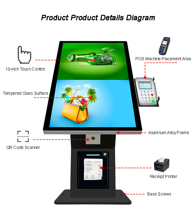 21.5'' Wall Mounted Self Ordering Kiosk Facial Recognition Ordering Kiosk Machine