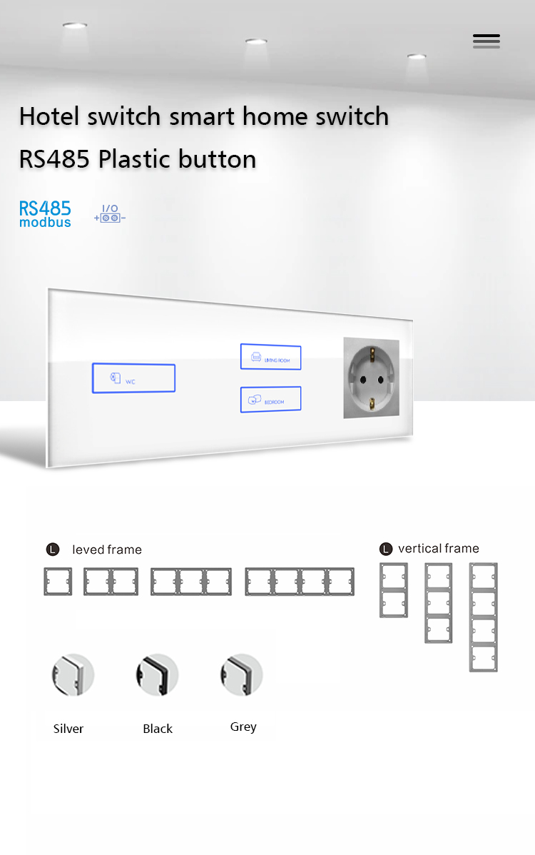 White Crystal Glass Wall Switch RS485 Standard 86 Wall Box Installation