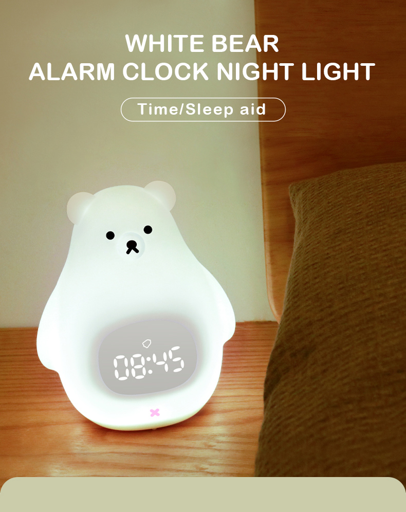 LED Night Light and Sound Machine Cute Bear Sleep Training Clock for Kids' Bedrooms