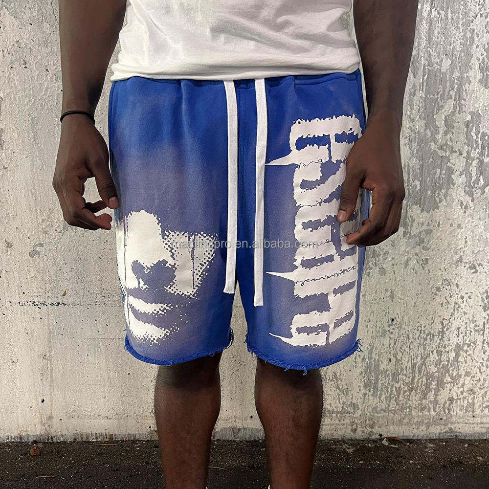Vintage Graphic French Terry Shorts with Drawstring Closure and Distressed Acid Wash