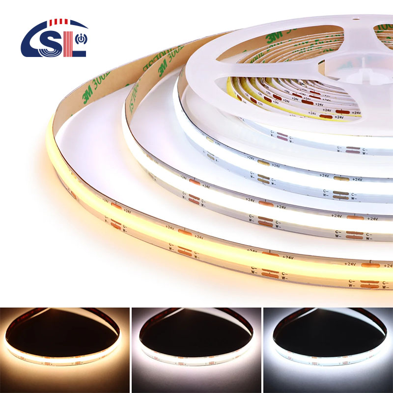 12v24v 8mm 608leds 3000K 4000K 6500K CCT Electroplate Dual Color COB Led Strip Light