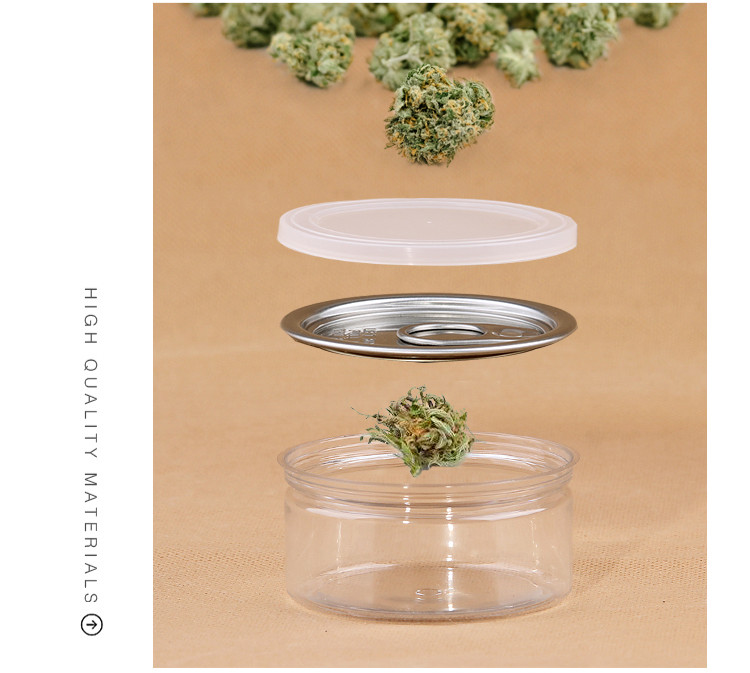 Cbd Weed Easy Open Pull Ring Round Plastic Container Black Lid With Sticker