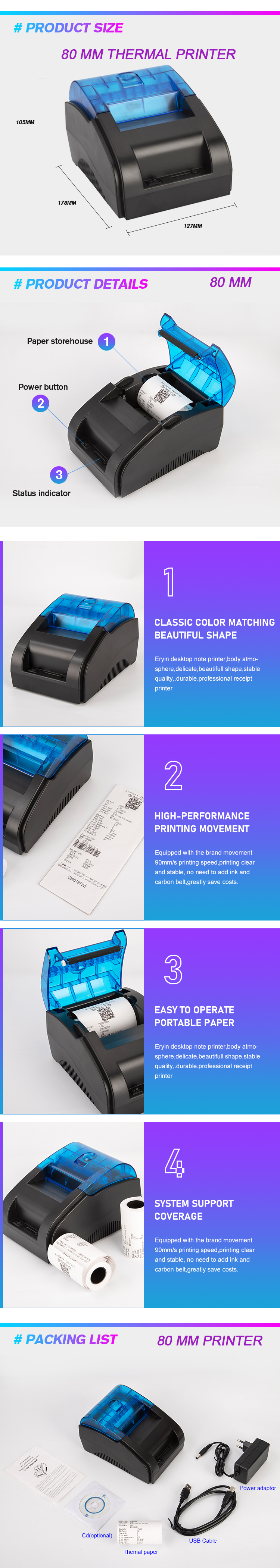 Bt Pos Receipt 80mm Brother Thermal Device Paper Android Wireless Printer and Durable
