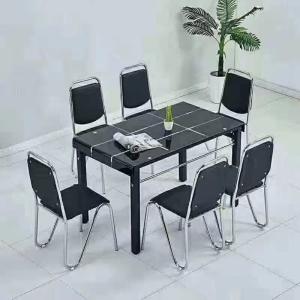 China Luxury Black Finish Marble Dining Table And Chairs Table Top Dining Room Home Furniture wholesale