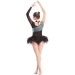 Ballet Dance Competition Costumes V Neckline Glitter Bodice Black Single Sleeve