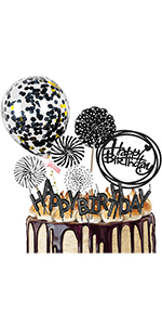 Black Birthday Cake Topper Decoration Set