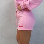 Custom Puff Print logo Women Two Piece Hoodie Set Cotton Joggers Sweatsuit Sun