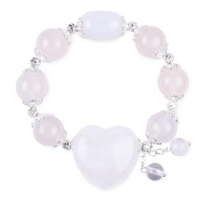 China Semi-Precious Gemstone Healing Energy White Agate With Clear Big Heart Bracelet For Daily Wear wholesale