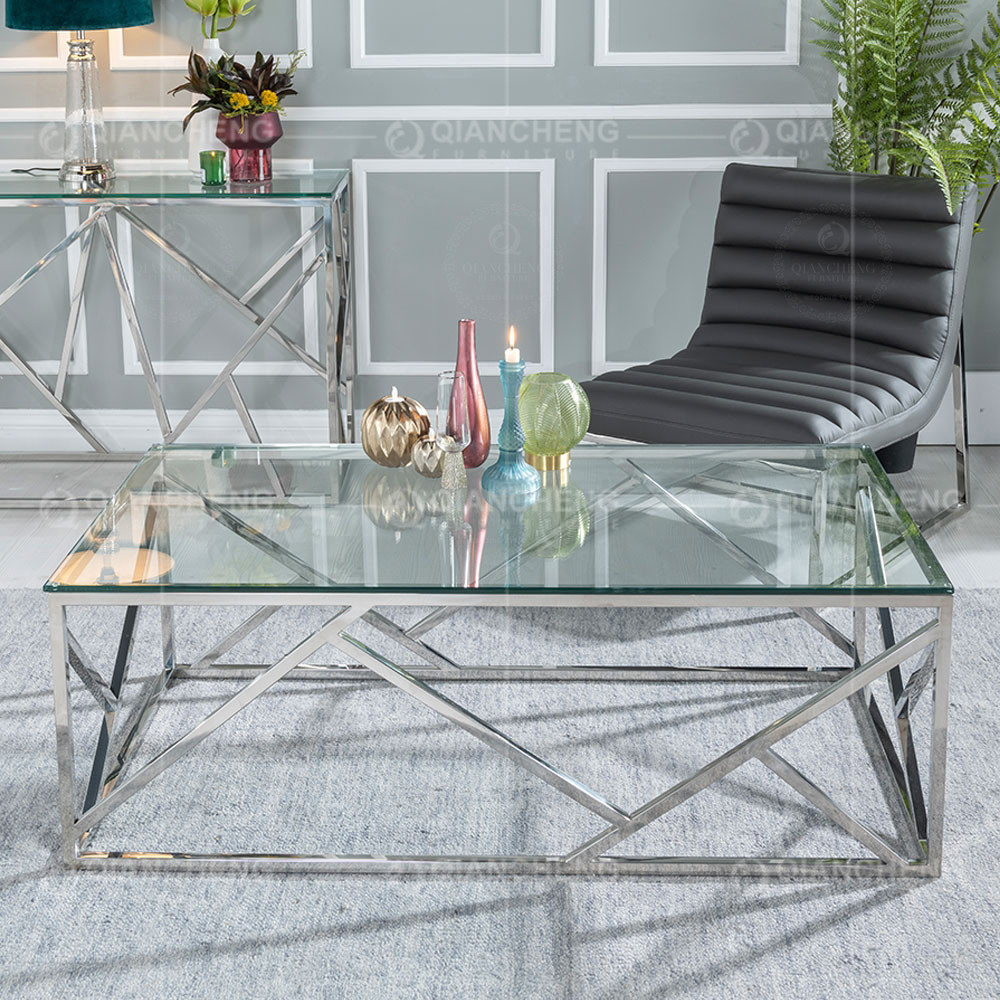Rectangle 130x70x45cm SS Coffee Table Scratch Resistance Tempered Glass Top