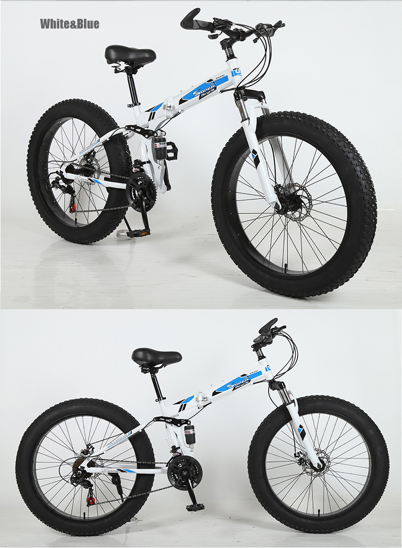 Customizable 26 Inch Fat Tyre Cycle Folding Snow Mountain Beach Cruisers Bike Big Tire Bicycle with Carton Size 154*25*78cm