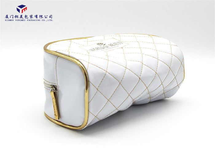 Elegant Patterns Leather Cosmetic Bag Rectangle With Round Corner White Color