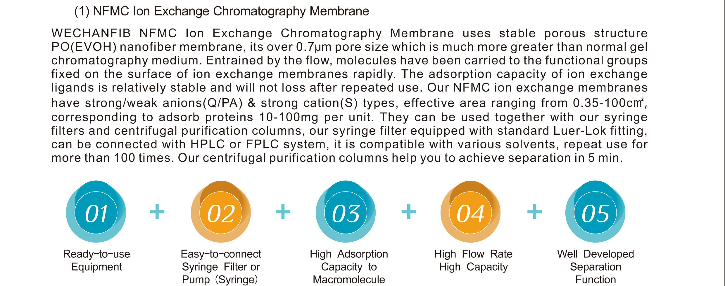PO Nanofiber Membrane Chromatography Syringe For Small Molecule Drugs 13mm 0.45μM Pharmaceutical Industry MCQ Anion Ion Exchange Chromatography