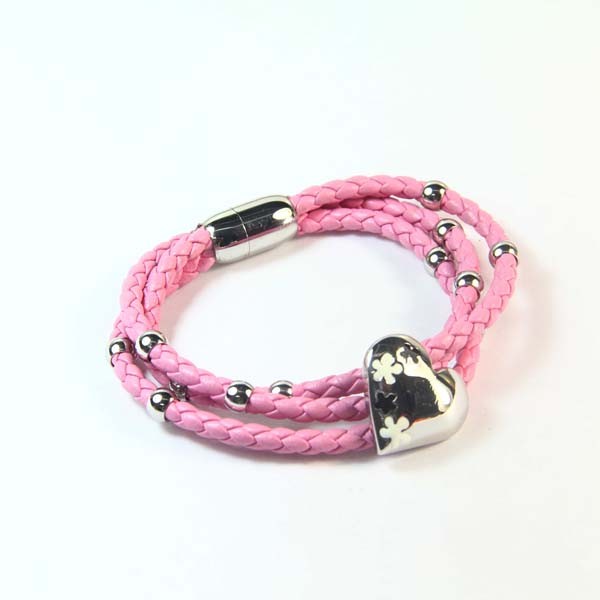 Europ American Fashion Trendy Stainless Steel Geniune PU Leather Bracelet Bangle