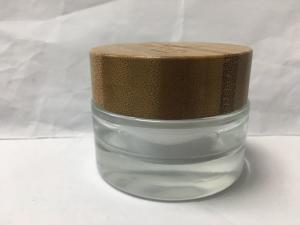 China Empty 50g glass lotion containers with Wooden Cap Eco Friendly wholesale