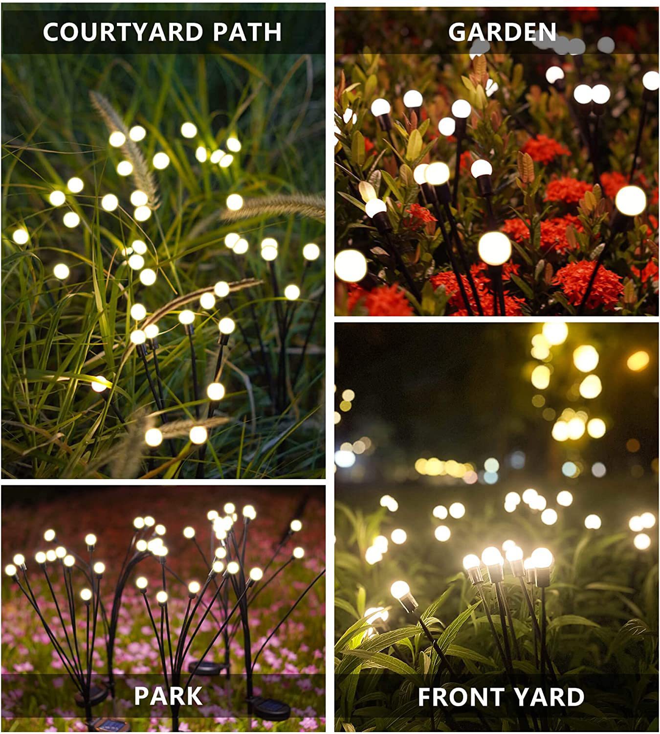 Led Solar Powered Wind-Powered Swaying Firefly Lamp Garden Outdoor Rgb Firework Light