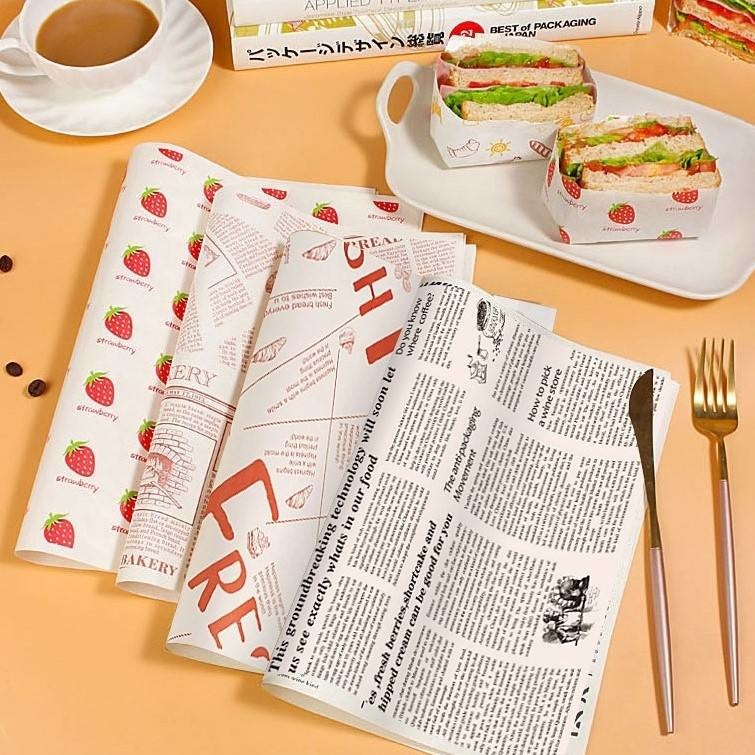 Oilproof Custom Logo Printed Greaseproof Oil Greaseproof Wax Food Wrapping Paper Offset Printing Virgin Baking Paper Woo