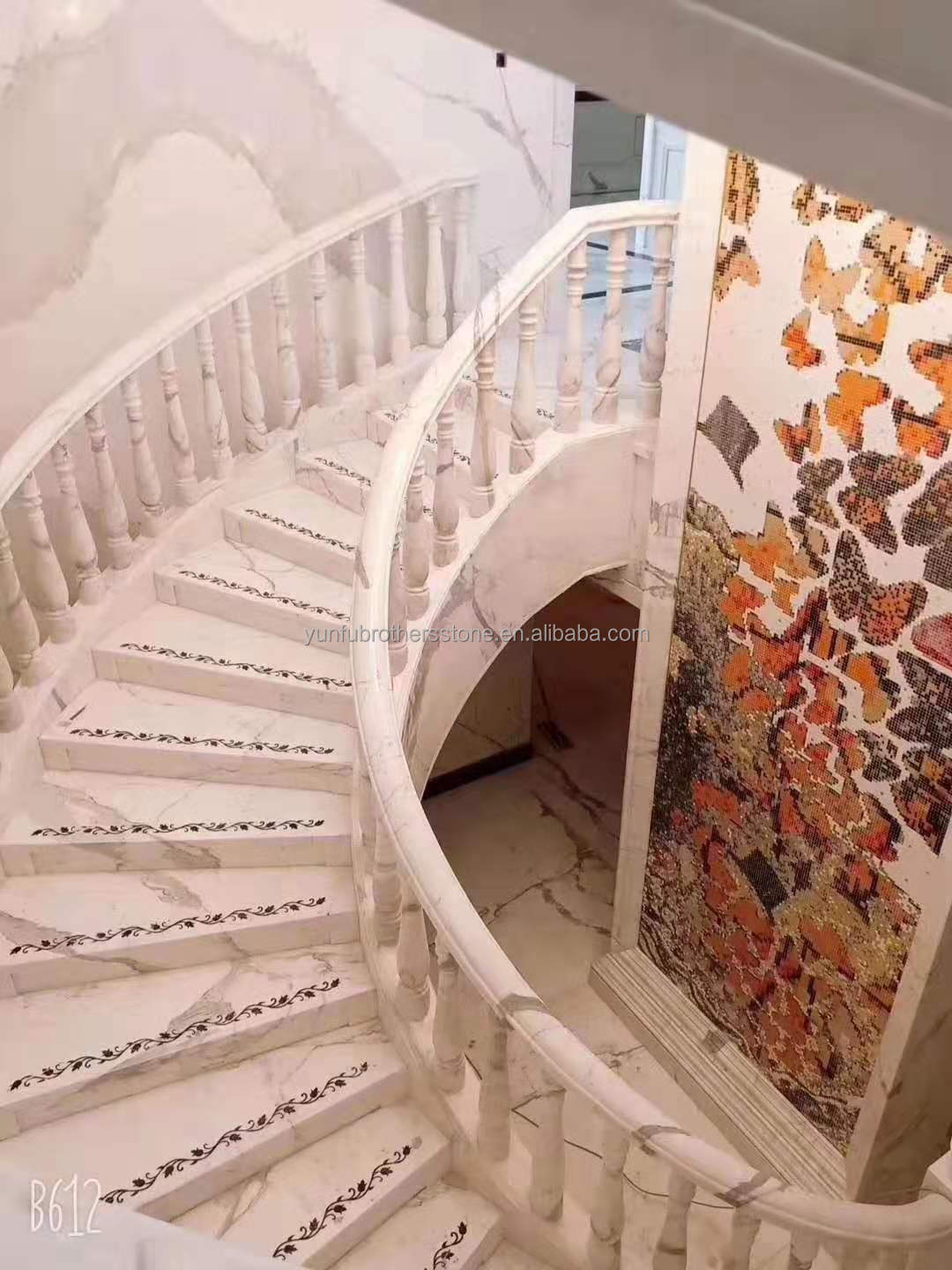 Hotel Indoor Marble Staircase with Modern Spiral Curved Design and Cut-to-Size Option